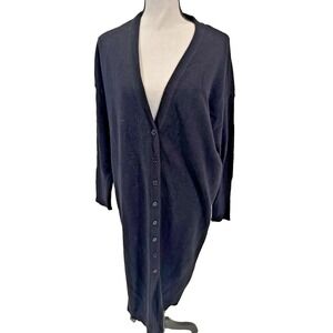 Torrid Long Black Button-Down Cardigan Sweater Sz 00 (M) Lightweight Duster Knit